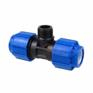 Тройник с переходом на наружную резьбу Политэк - 50 x 2" (винтовой, для труб ПНД)